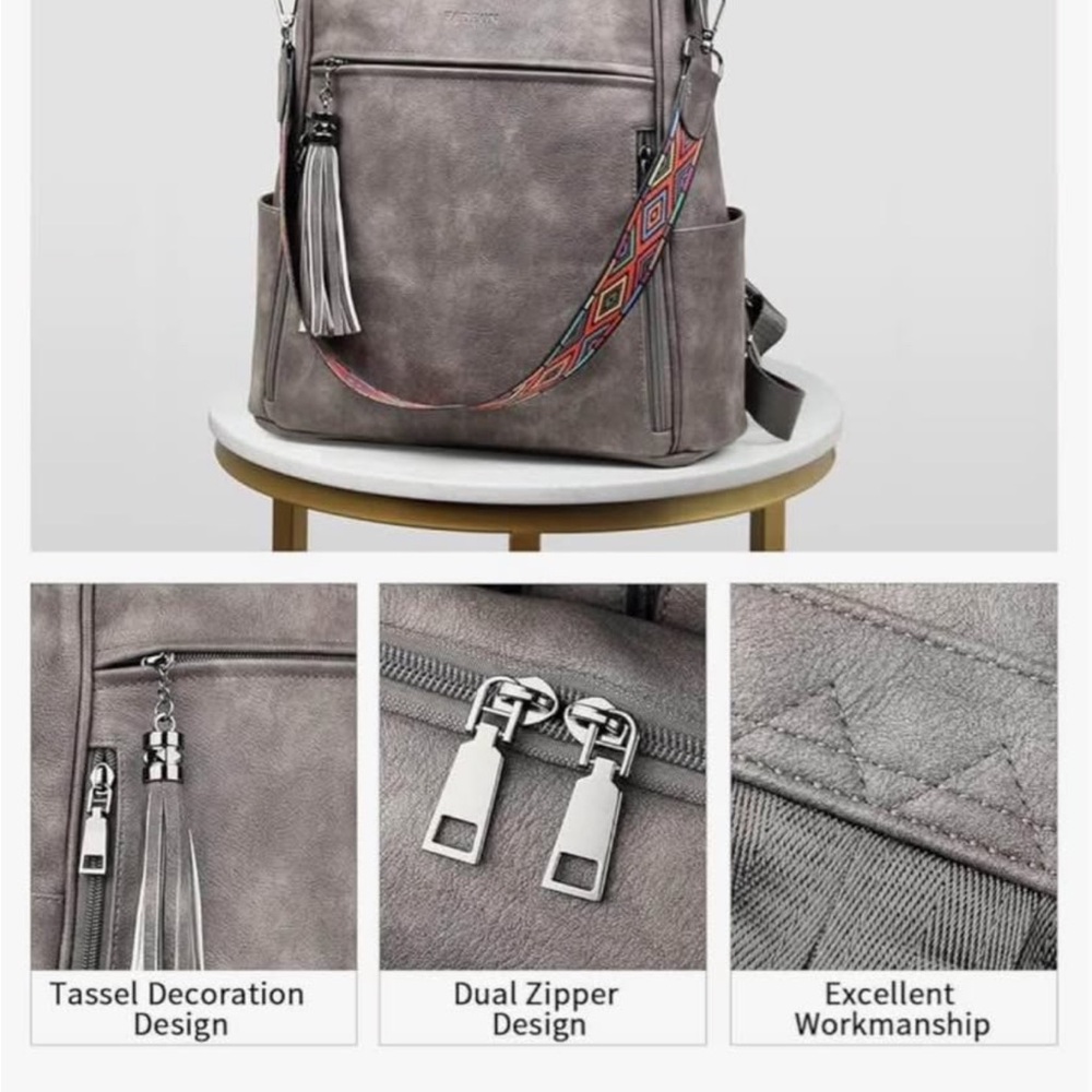 Pink Backpack With Patterned Strap - image 8